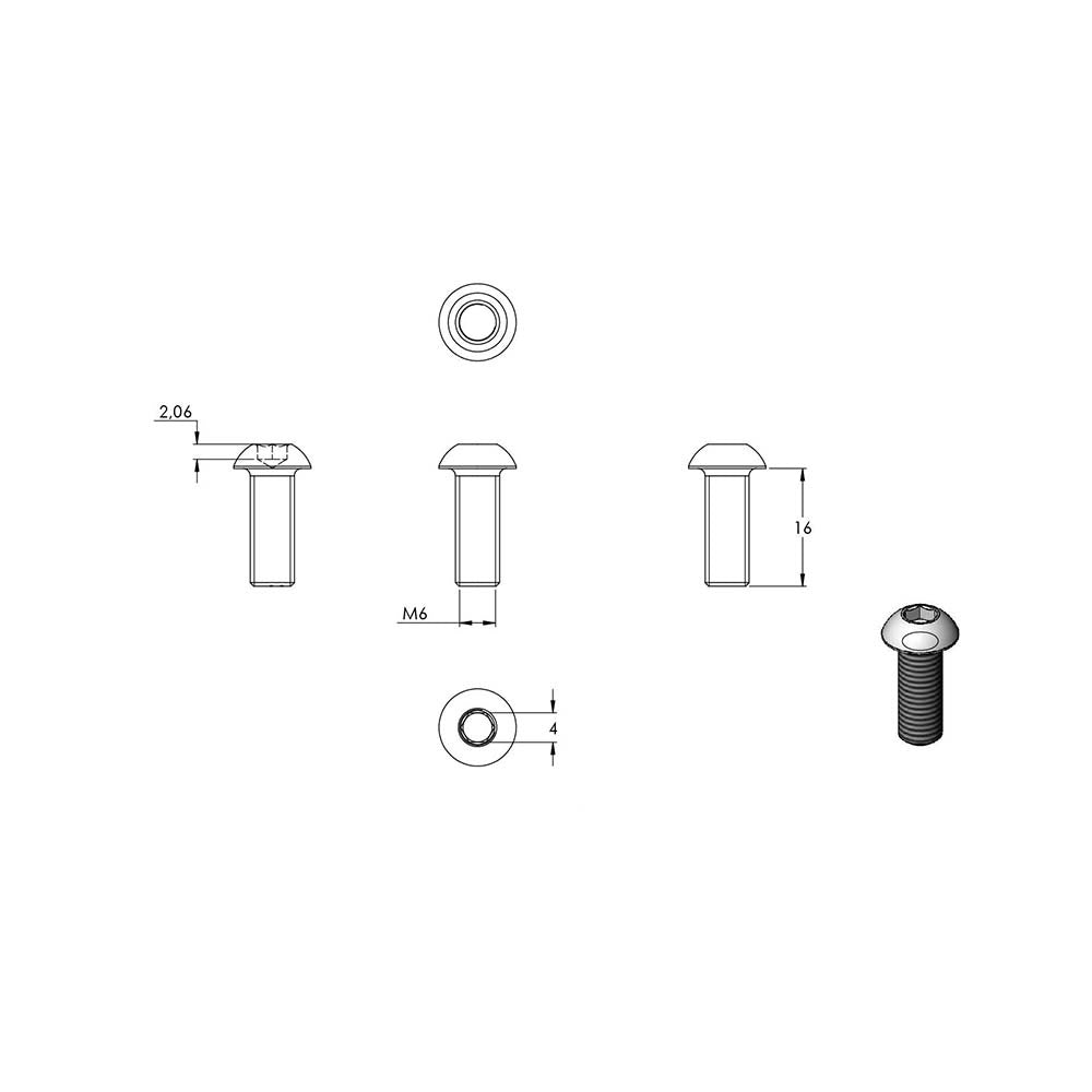V4A Rundkopfschraube mit Innensechskant, M6 x 16mm, DIN 7380-1, 10er Pack