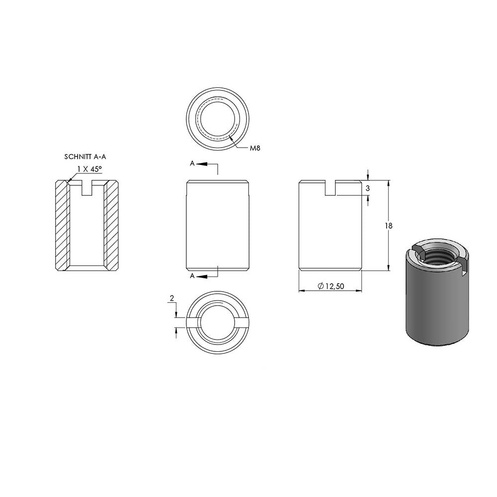 V2A Rampa-Muffe, M8 x 18mm, 10er Pack