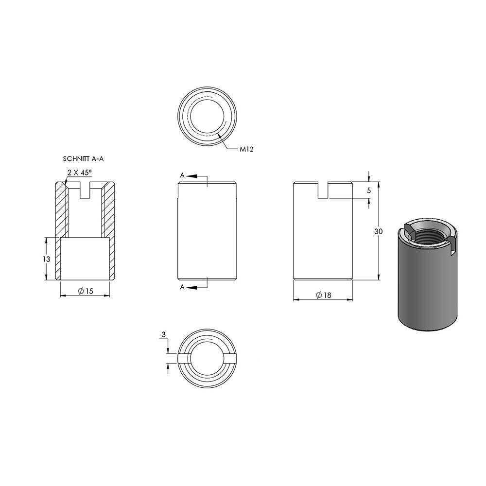 Rampa-Muffe, M12 x 30mm, 10er Pack