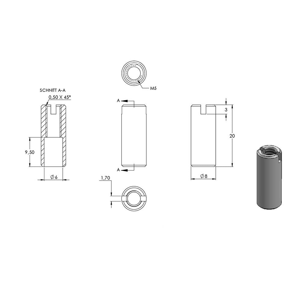 Rampa-Muffe, M5 x 20mm, 10er Pack