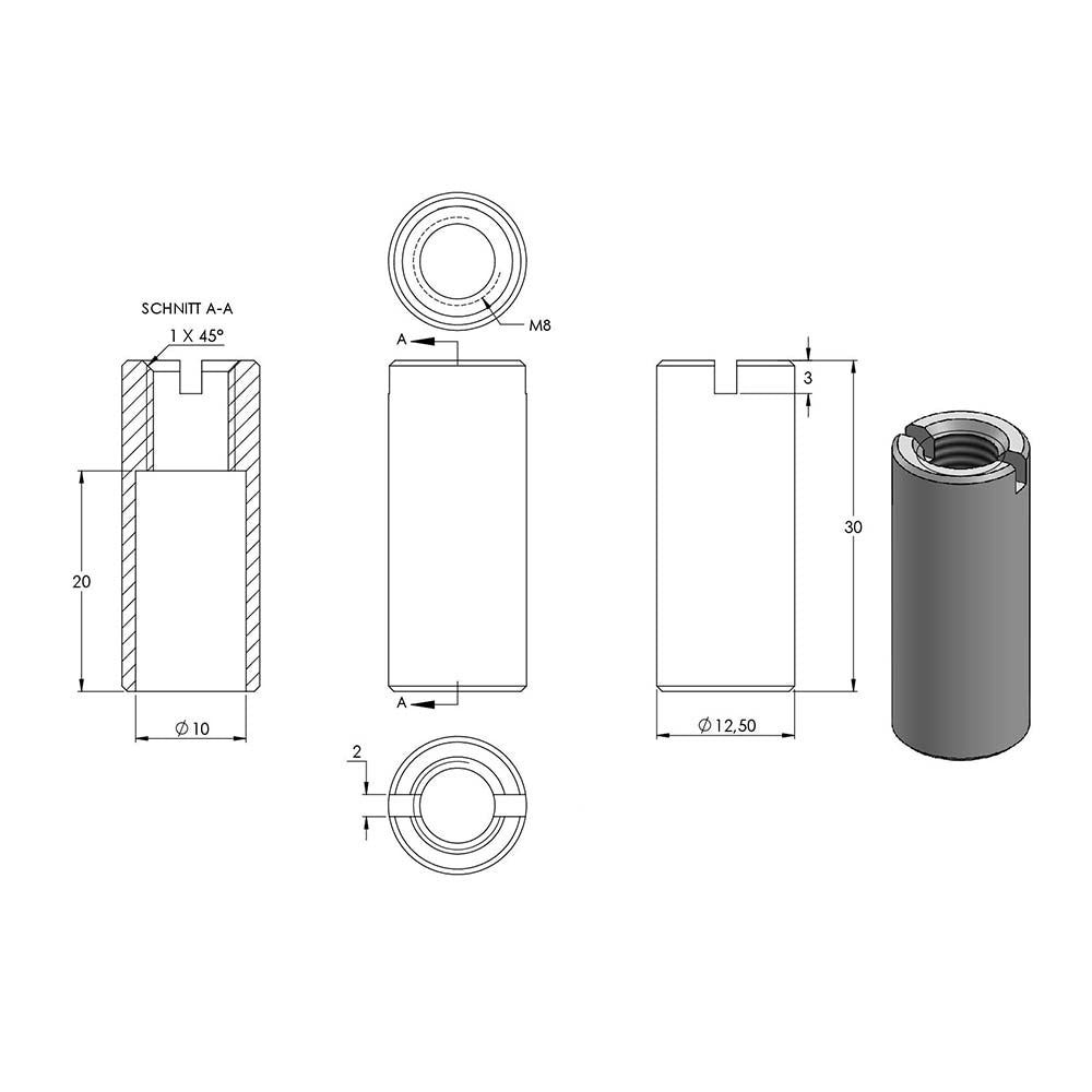 Rampa-Muffe, M8 x 30mm, 10er Pack
