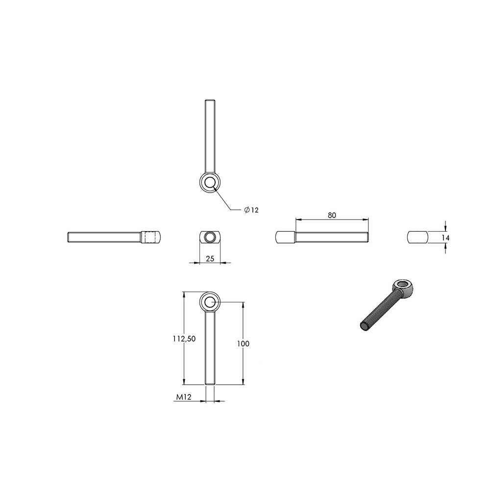 Augenschraube mit Gewinde bis Auge, M12 x 100mm, Durchmesser Auge ø 12mm, DIN 444
