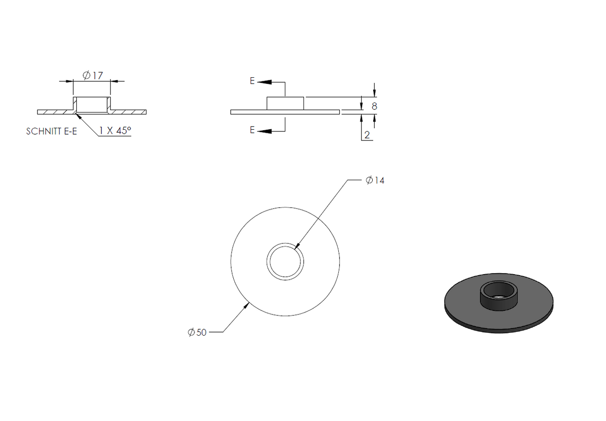 Glas-Punkthalter ø 52mm mit verstellbarem Wandabstand, für Glasstärken 12,0-25,52mm, mit Langloch zur Montage, mit AbP