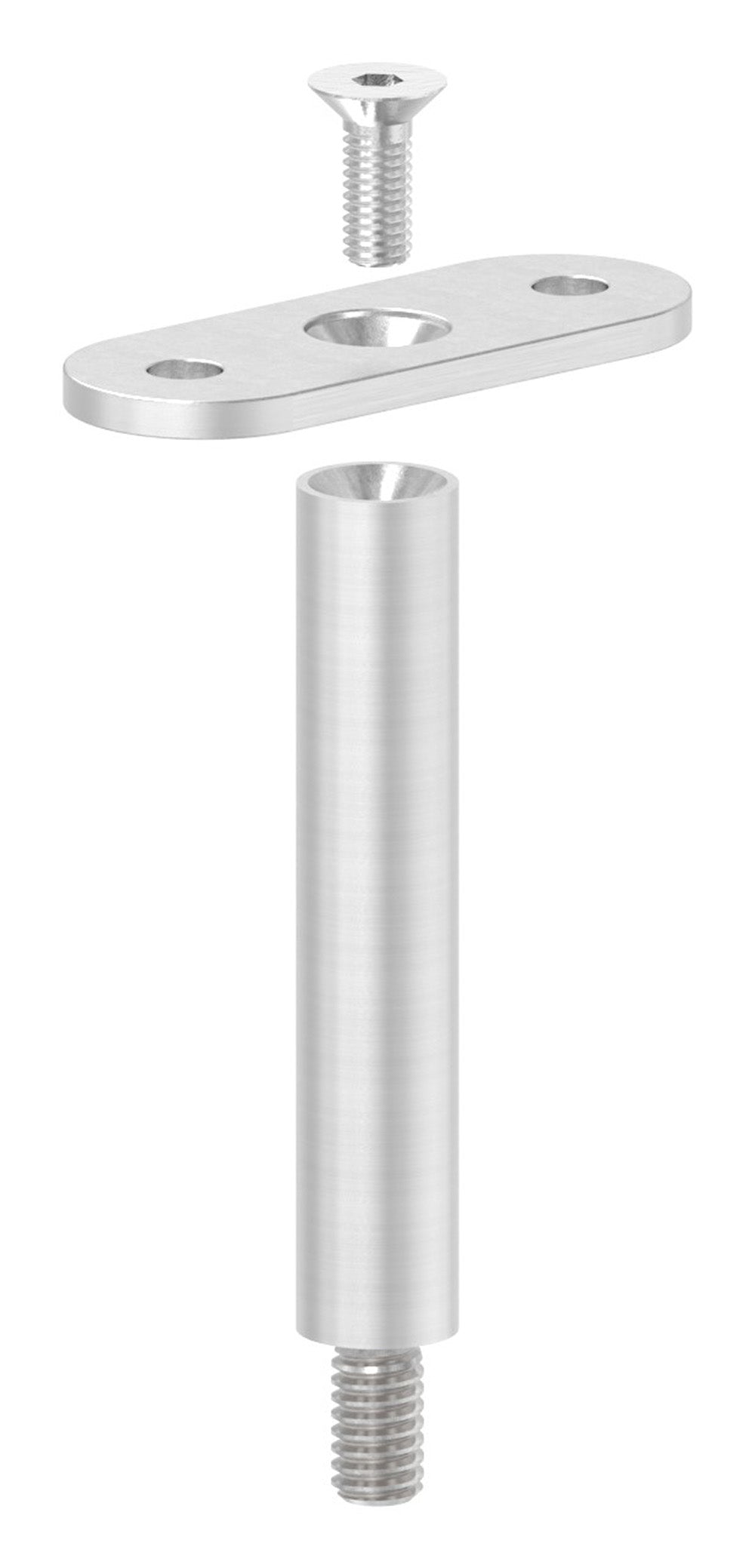 Stift ø 14mm mit M8 Gewinde und Halteplatte für Vierkant-Rohr, Höhe 78mm