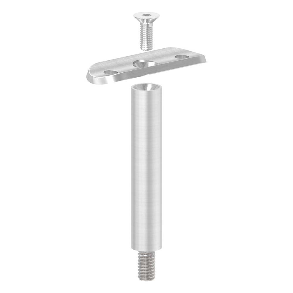 Stift ø 14mm mit M8 Gewinde und Halteplatte für ø 42,4mm Rohr, Höhe 78mm