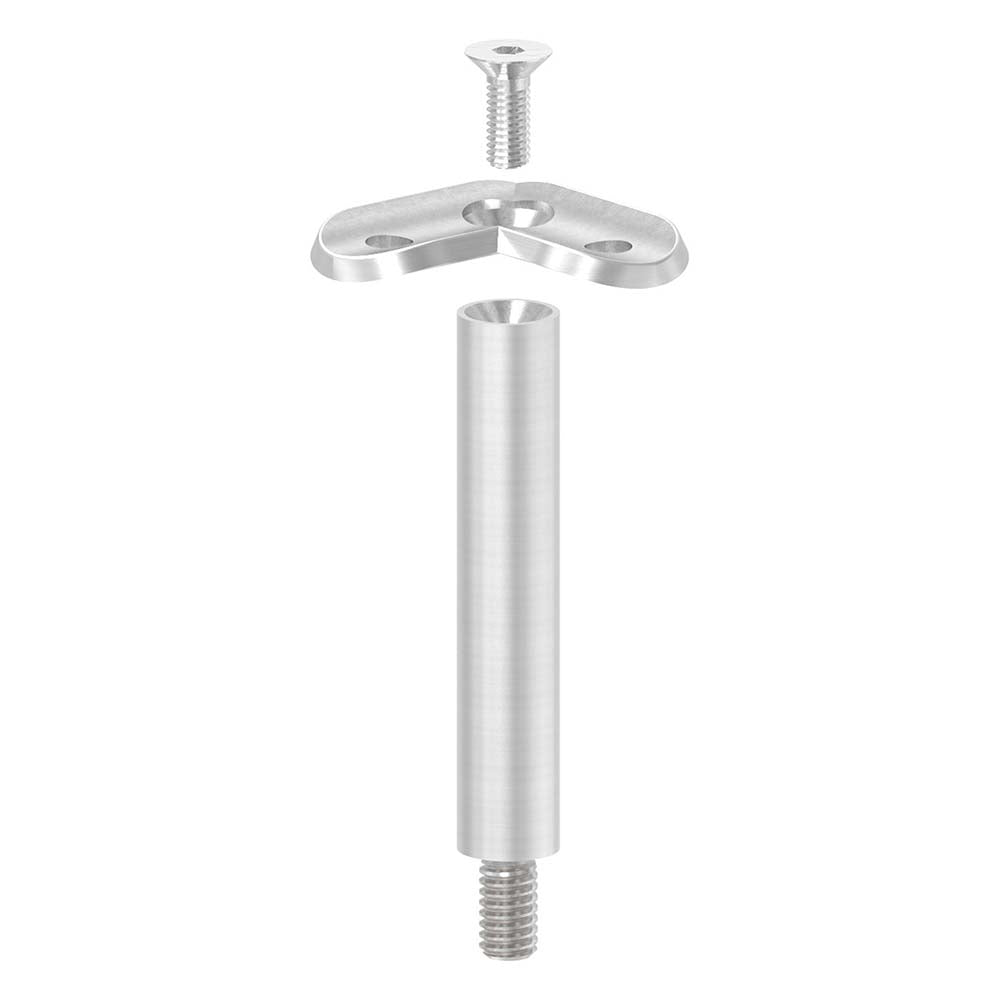 Stift ø 14mm mit M8 Gewinde und 90° Halteplatte für ø 42,4mm Rohr, Höhe 78mm