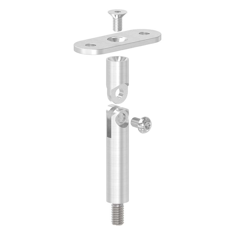 Stift ø 14mm mit M8 Gewinde und Halteplatte flexibel für Vierkant-Rohr, Höhe 78mm