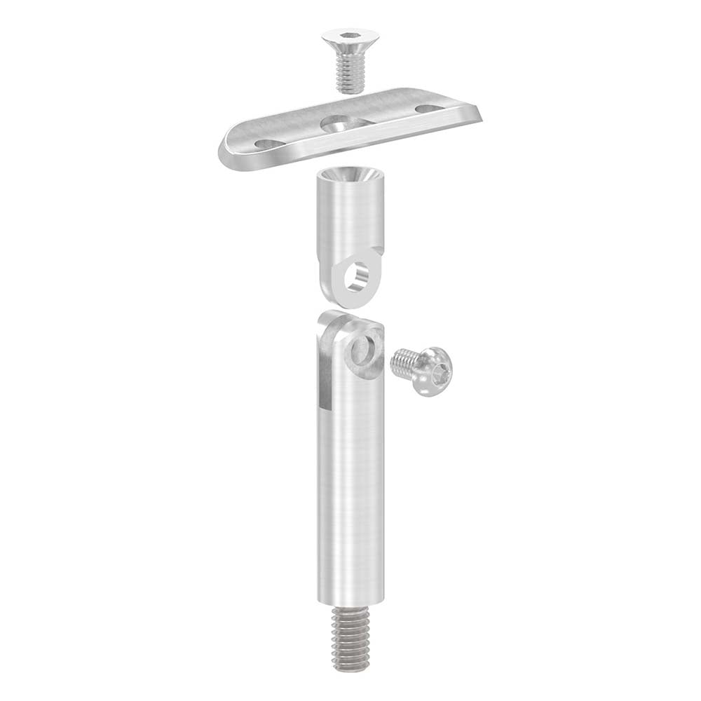 Stift ø 14mm mit M8 Gewinde und Halteplatte flexibel für ø 33,7mm Rohr, Höhe 78mm