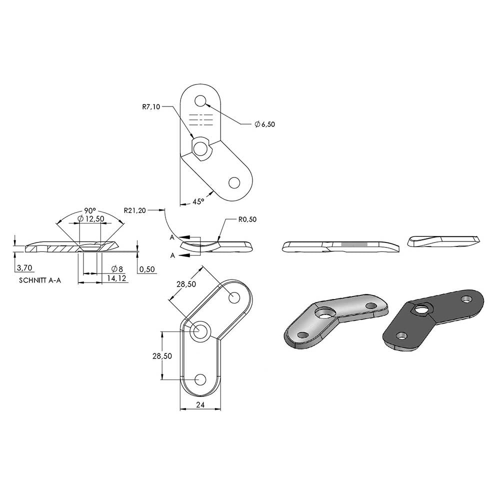 Handlaufanschlussplatte 135°, für Anschluss an ø 42,4mm Rohr