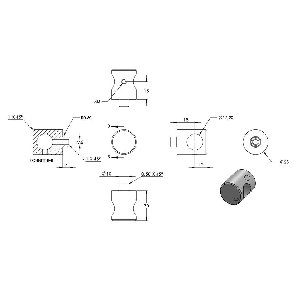 Querstabhalter-Glashalter, für Stab ø 16 mm, für 6-12,76mm Glas