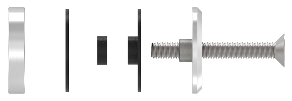 Glas-Punkthalter ø 52mm für Glasstärken 6,00-21,52mm, flacher Anschluss, aus V4A Edelstahl, mit AbP