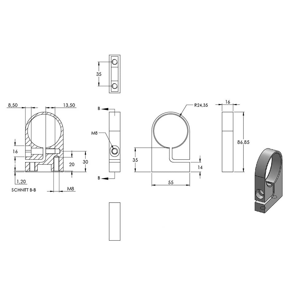 Wandanker zum Spannen, mit Platte 150 x 10mm, für 48,3mm Rohr