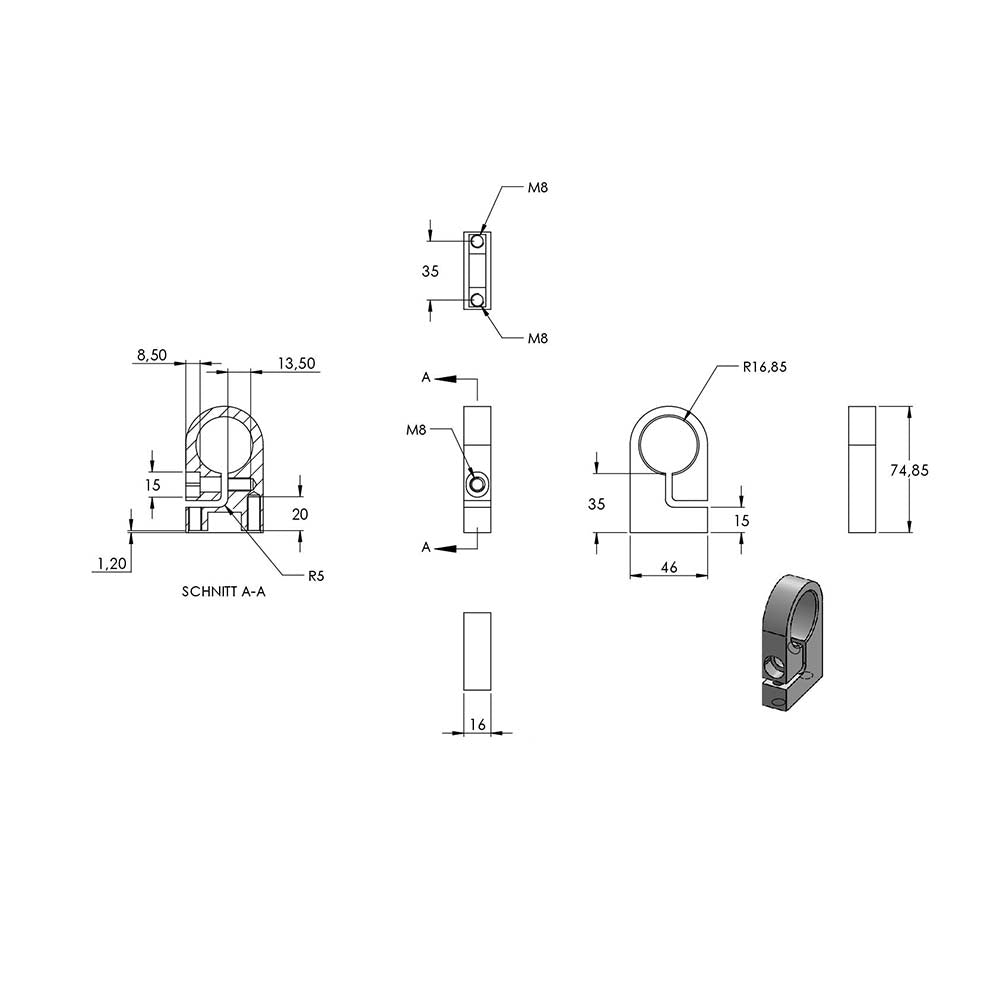 Edelstahl-Spannring, mit 35mm Wandabstand für Rohr ø 33,7mm