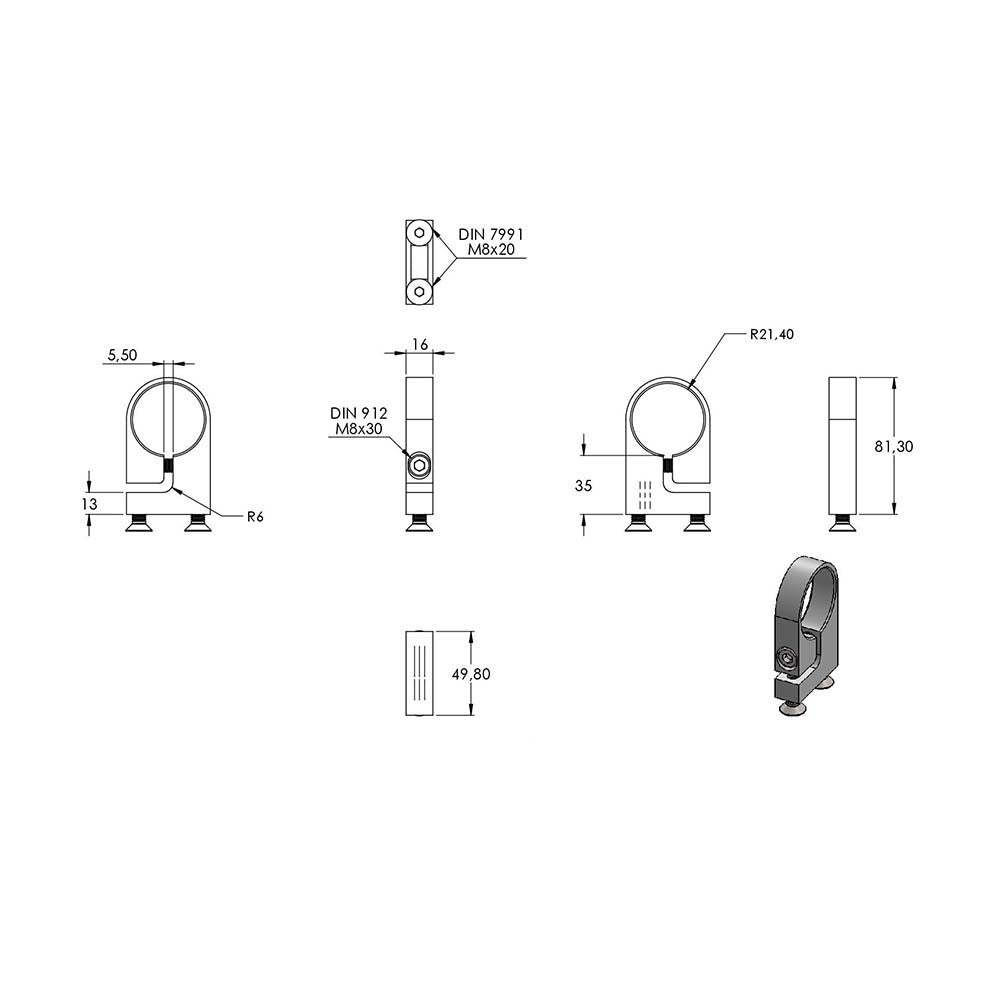 Edelstahl-Spannring, für Rohr ø 42,4mm, Wandabstand 35mm