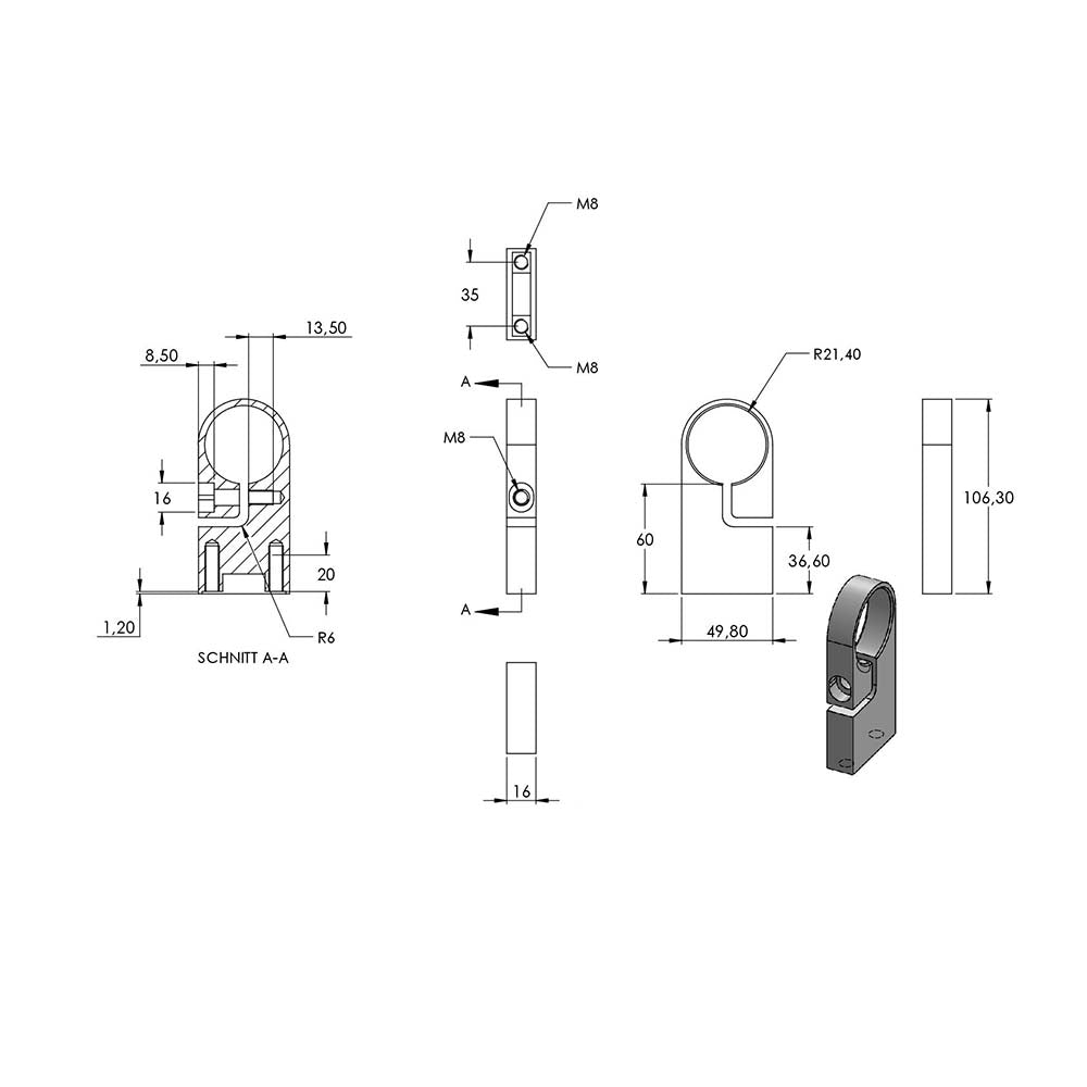 Edelstahl-Spannring, für Rohr ø 42,4mm, Wandabstand 60mm