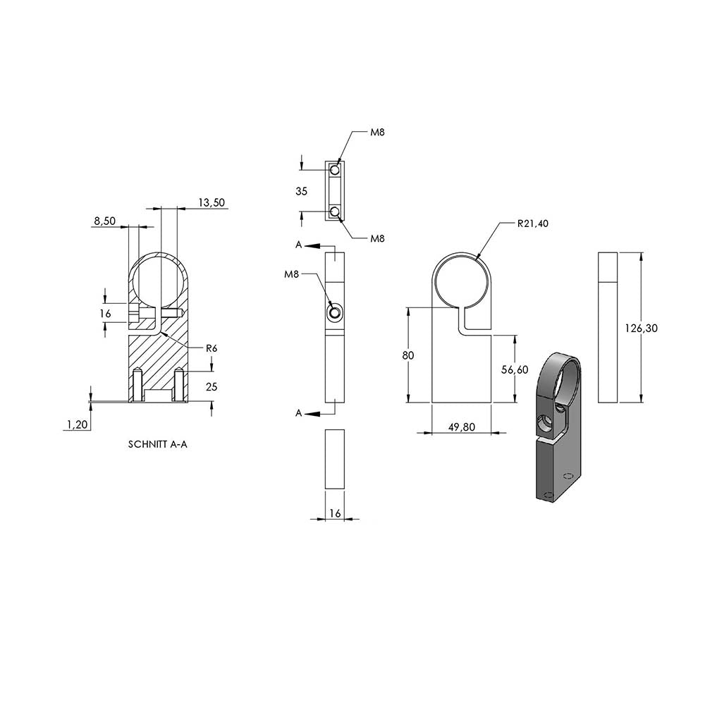 Edelstahl-Spannring, für Rohr ø 42,4mm, Wandabstand 80mm