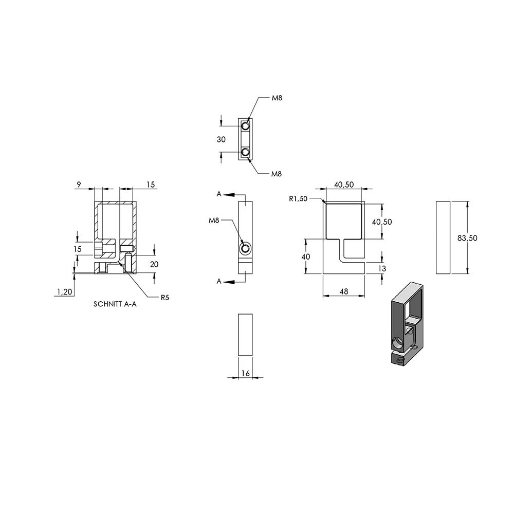 Edelstahl-Spannring, für Rohr 40 x 40mm, Wandabstand 40mm