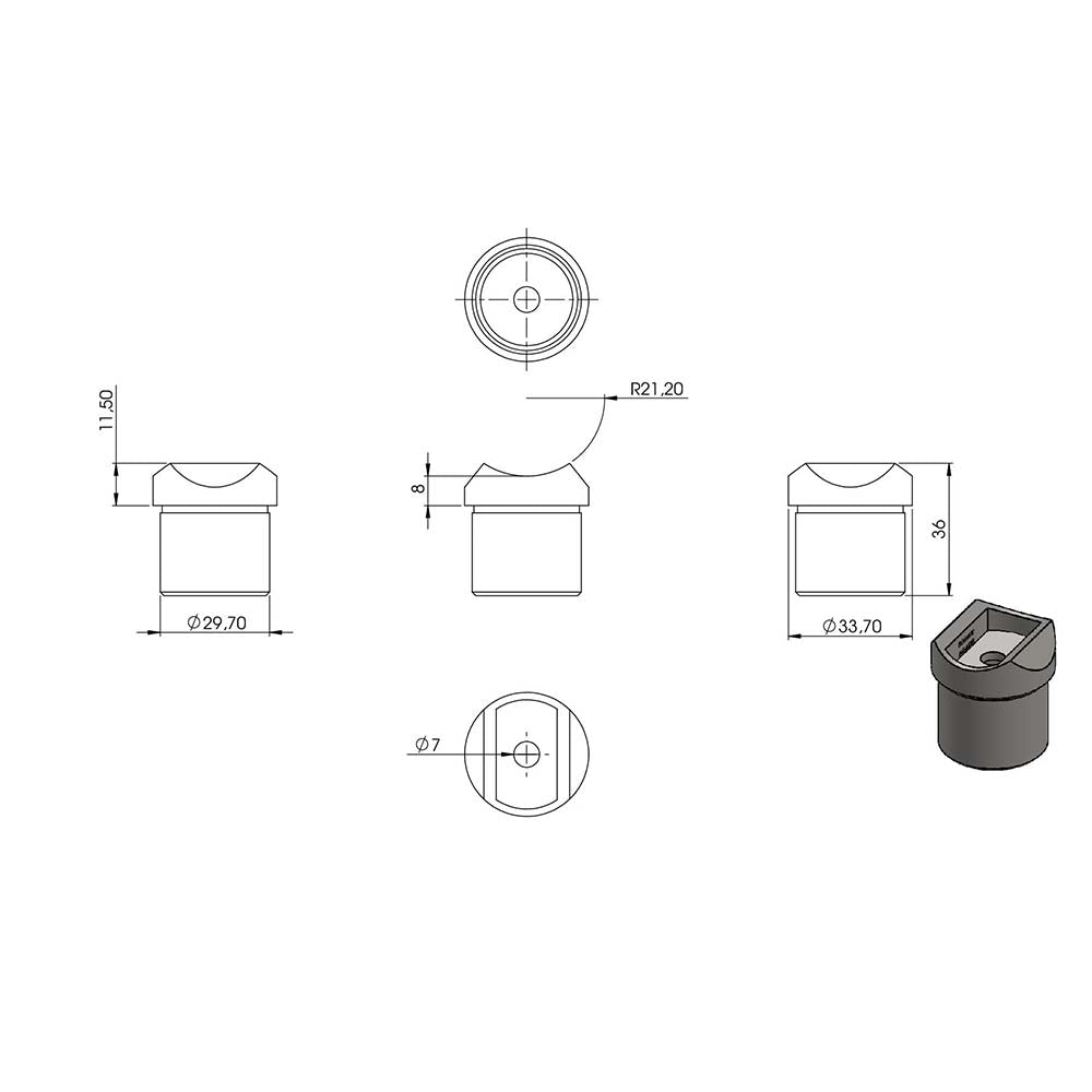 Rohrsattel zum Kleben, für Rohr 33,7 x 2,0mm an Rohr 42,4mm