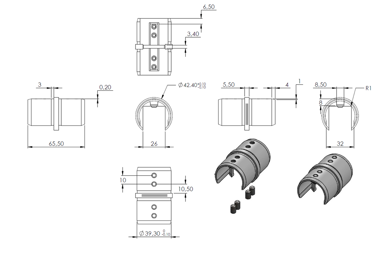 Rohrverbinder für Glasleistenrohr ø 42,4 x 1,5mm, V2A