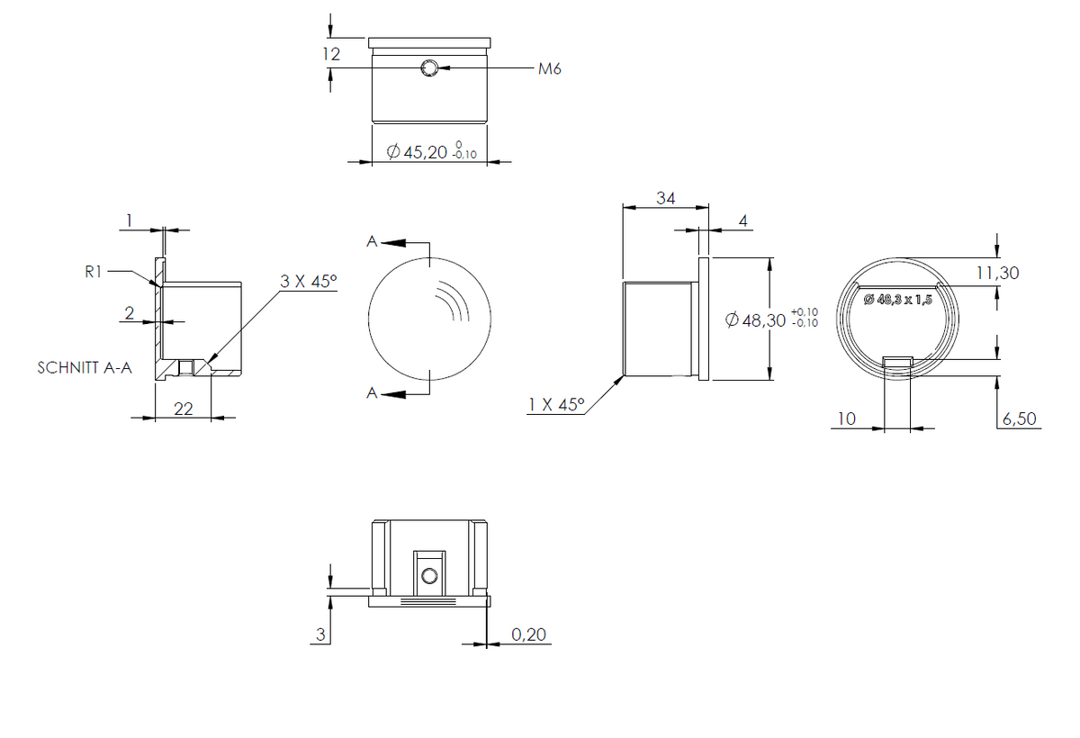 Flache Endkappe für Glasleistenrohr ø 48,3 x 1,5mm, V2A