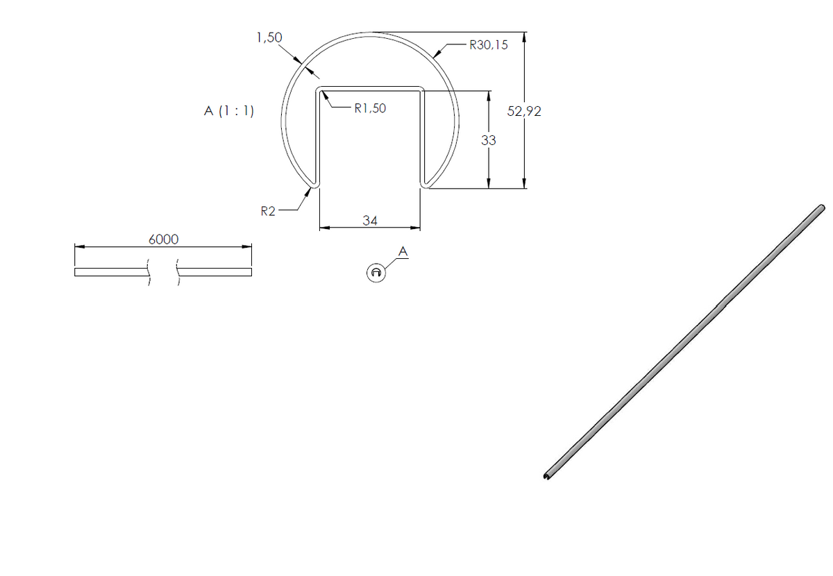 Glasleistenrohr, ø 60,3mm x 1,5mm, LL=6m, V4A