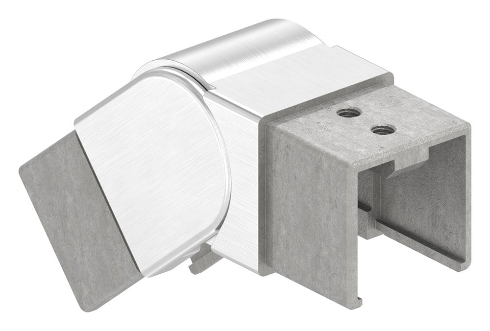 Rohrverbinder abwärts, flexibel 25 - 55°, für Glasleistenrohr 40 x 40 x 1,5mm, V4A