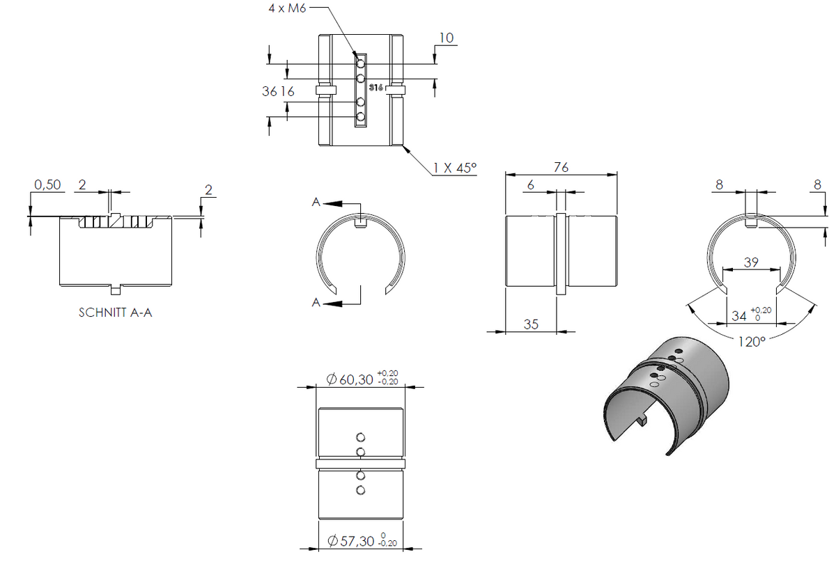 Rohrverbinder für Glasleistenrohr ø 60,3 x 1,5mm, V4A