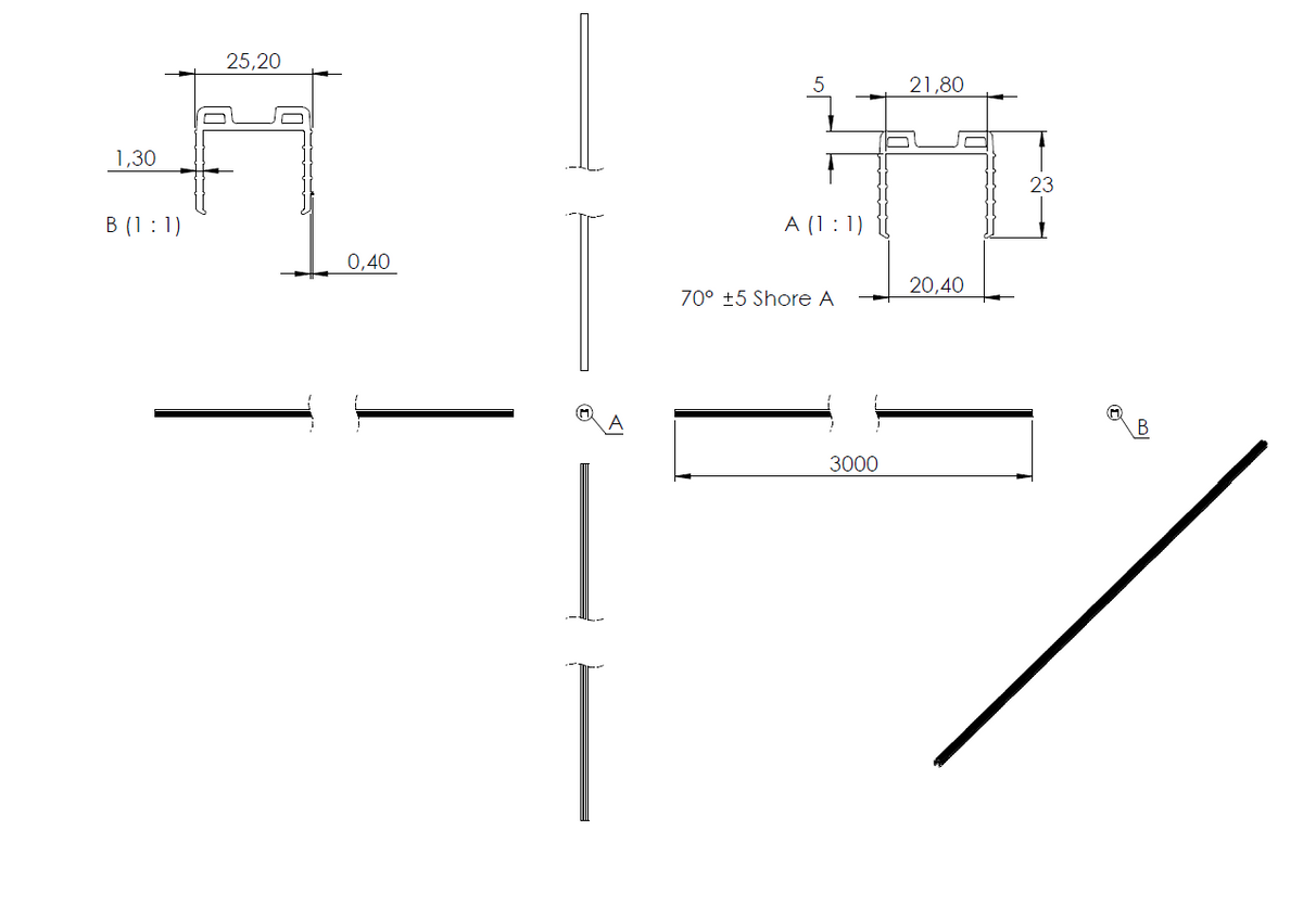 Gummiprofil 3m für Nut 24 x 24mm für Glasstärke 20,76 - 21,52mm