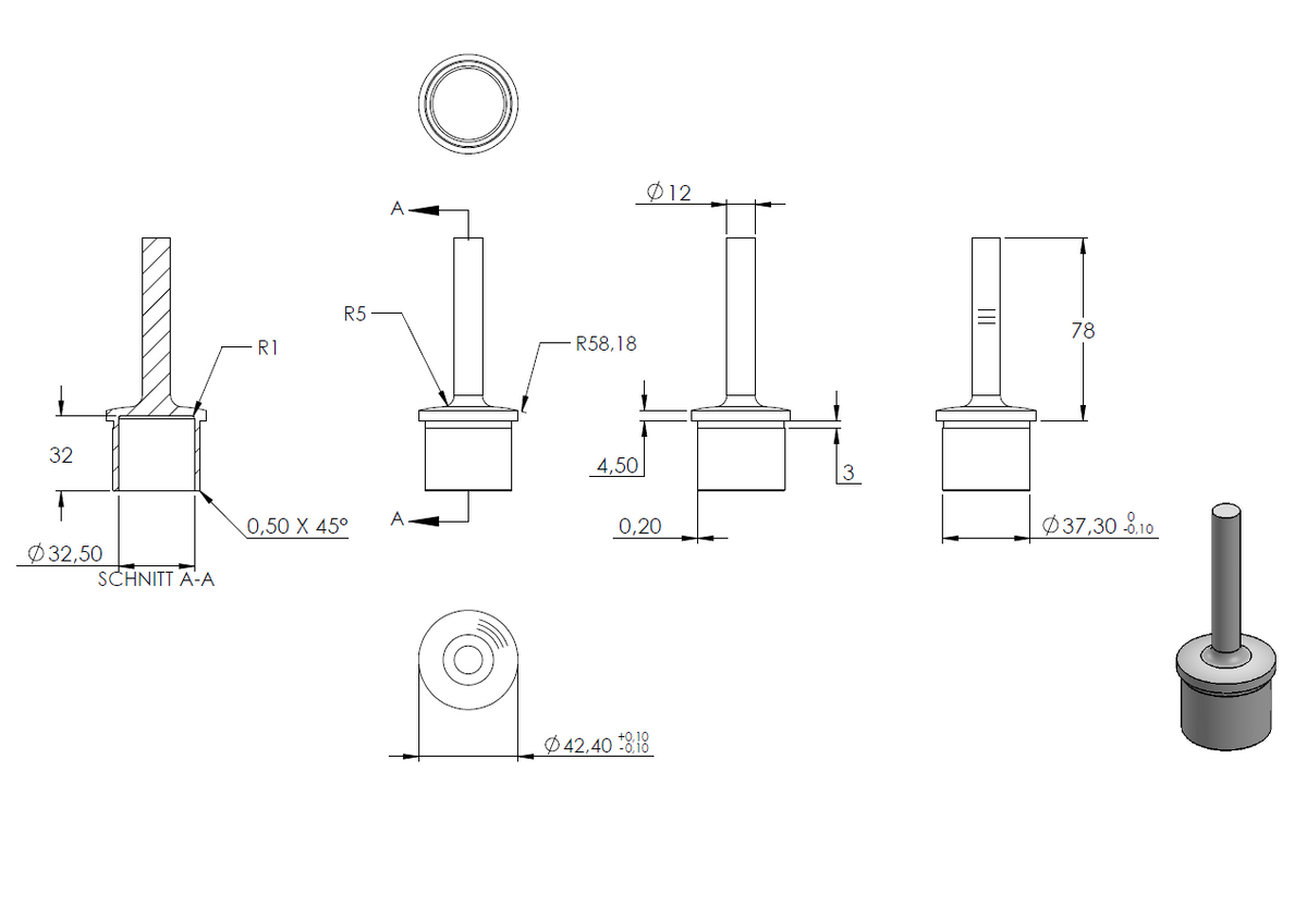 Handlaufstütze ø 12mm aus einem Teil für ø 42,4 x 2,5mm Pfosten, zum Anschweißen an Handlauf