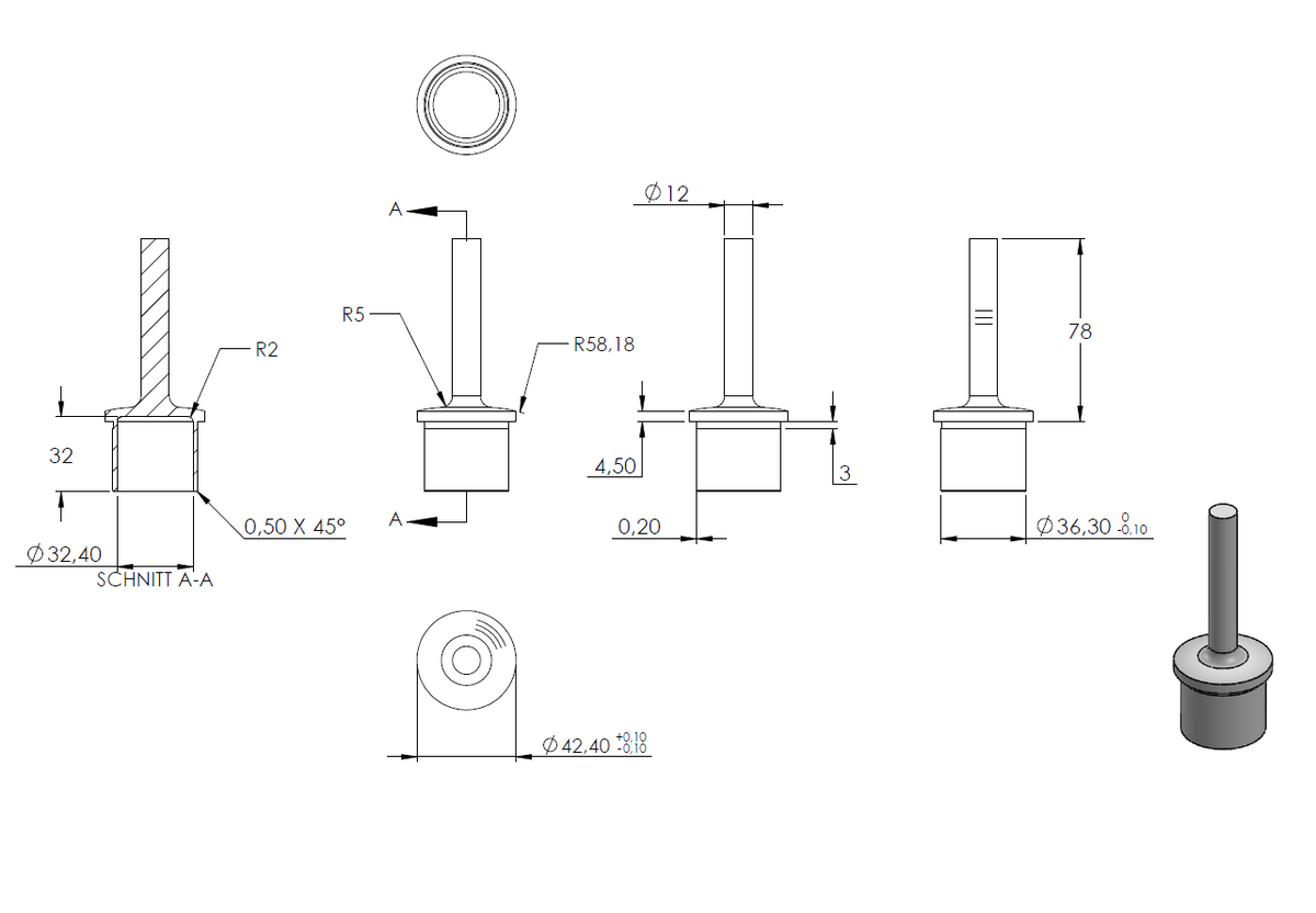 Handlaufstütze ø 14mm aus einem Teil für ø 42,4 x 3,0mm Pfosten, zum Anschweißen an Handlauf