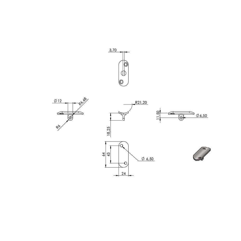 Handlaufstütze aus einem Teil, mit Gelenk, für ø 33,7 x 2,0mm Pfosten, mit Halteplatte für Handlauf ø 42,4mm