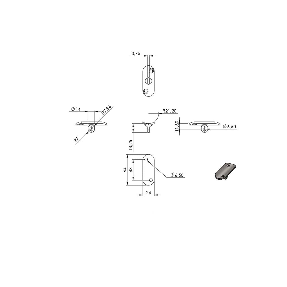 Handlaufstütze aus einem Teil, mit Gelenk, für ø 42,4 x 2,0mm Pfosten, mit Halteplatte für Handlauf ø 42,4mm