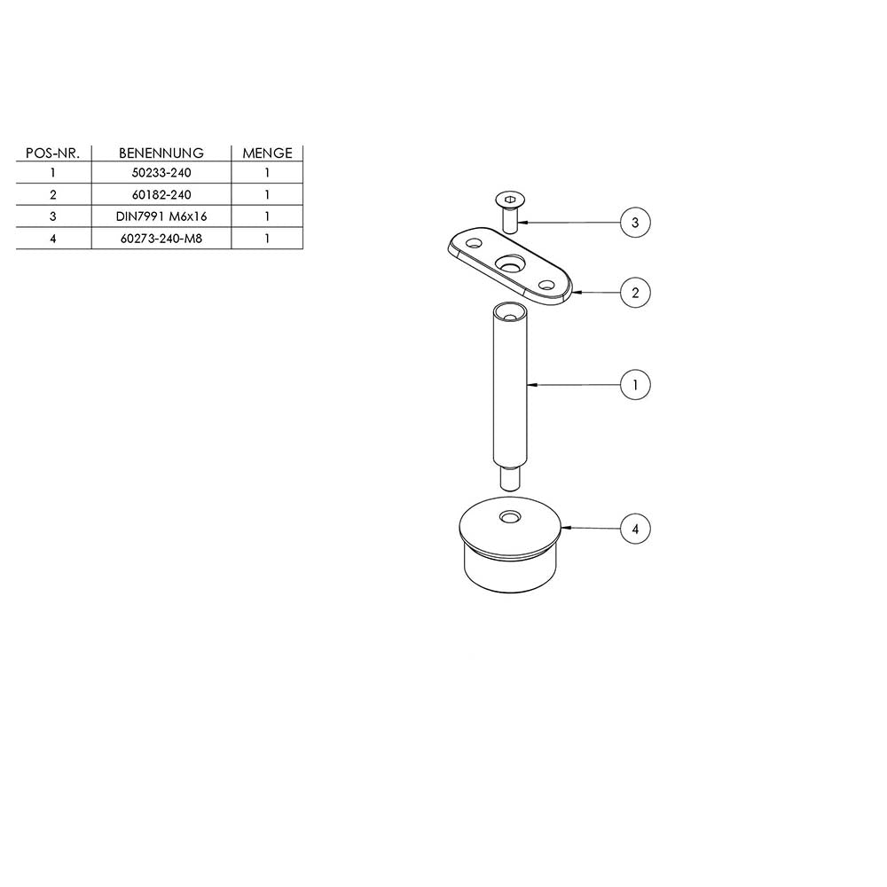 Handlaufstütze ø 14mm, verschraubt zur Pfostenbefestigung, für ø 42,4 x 2,0mm Pfosten an Rohr ø 42,4mm