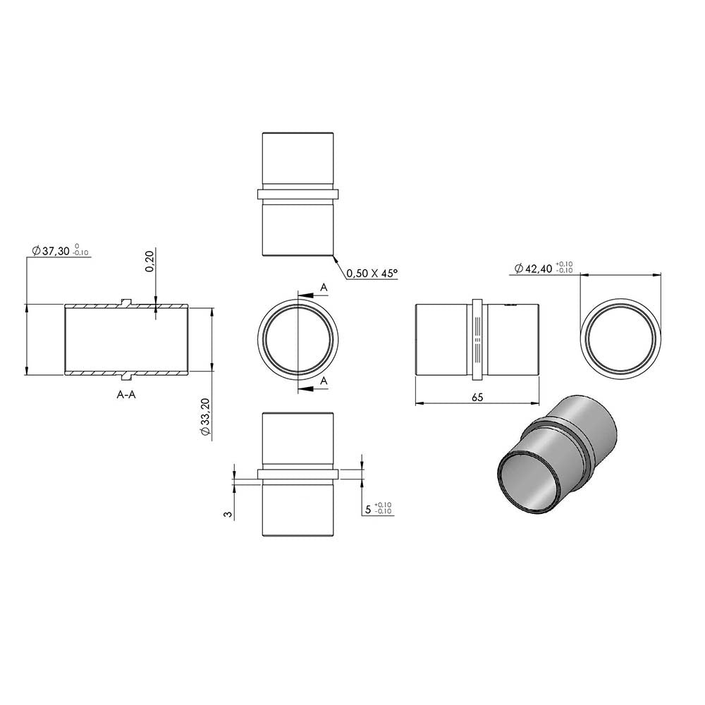 Verbinder zum Stecken und Kleben, für Rohr 42,4 x 2,5mm