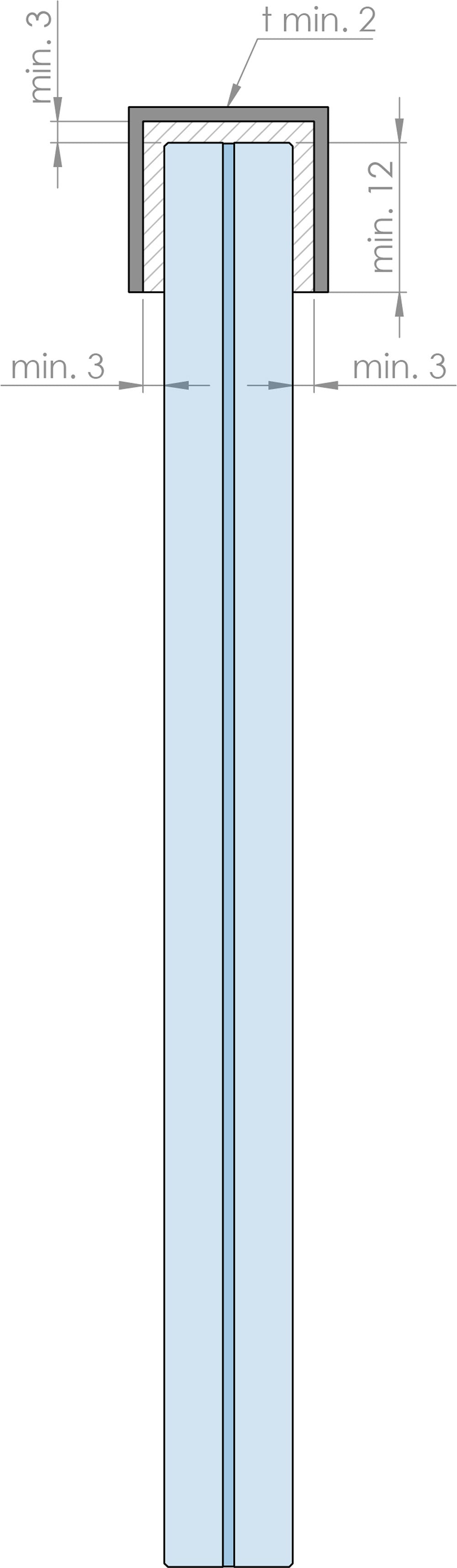 Aluminium-Kantenschutzprofil Slim, 22 x 12 x 2mm, für Glasstärke 16,00-17,52mm, Länge 3000mm
