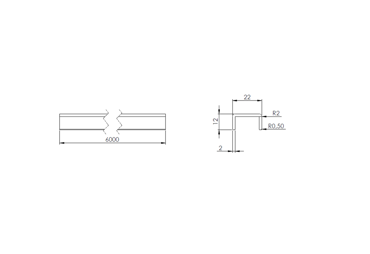 Aluminium-Kantenschutzprofil Slim, 22 x 12 x 2mm, für Glasstärke 16,00-17,52mm, Länge 6000mm