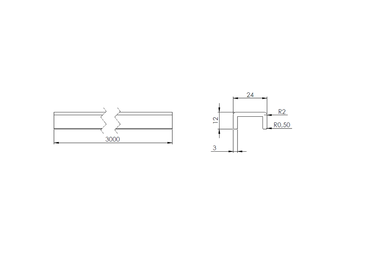 Aluminium-Kantenschutzprofil Static, 24 x 12 x 3mm, für Glasstärke 16,00-17,52mm, Länge 3000mm