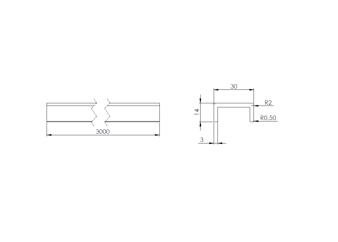 Aluminium-Kantenschutzprofil Static, 30 x 14 x 3mm, für Glasstärke 20,00-21,52mm, Länge 3000mm
