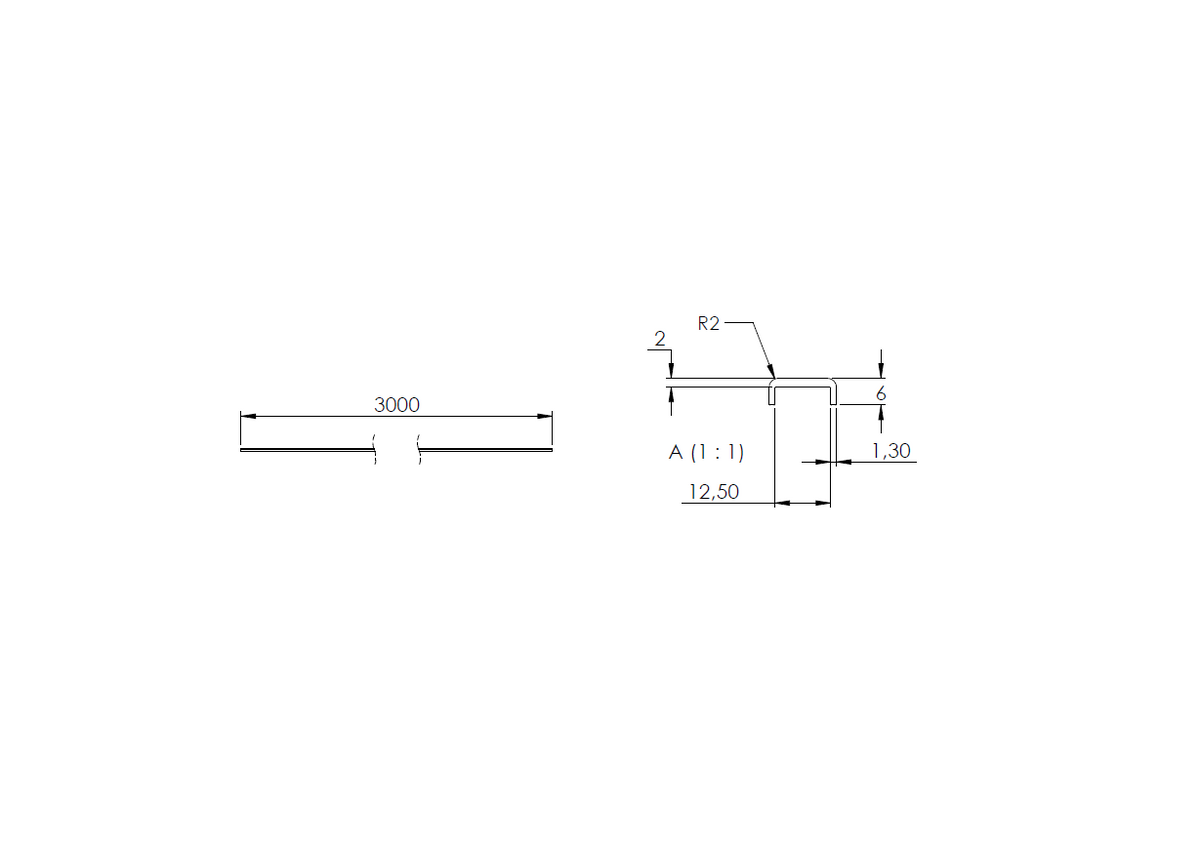 Aluminium-Kantenschutzprofil Extra Slim, 16,5 x 6 x 2mm, für Glasstärke 10,00-11,52mm, Länge 3000mm