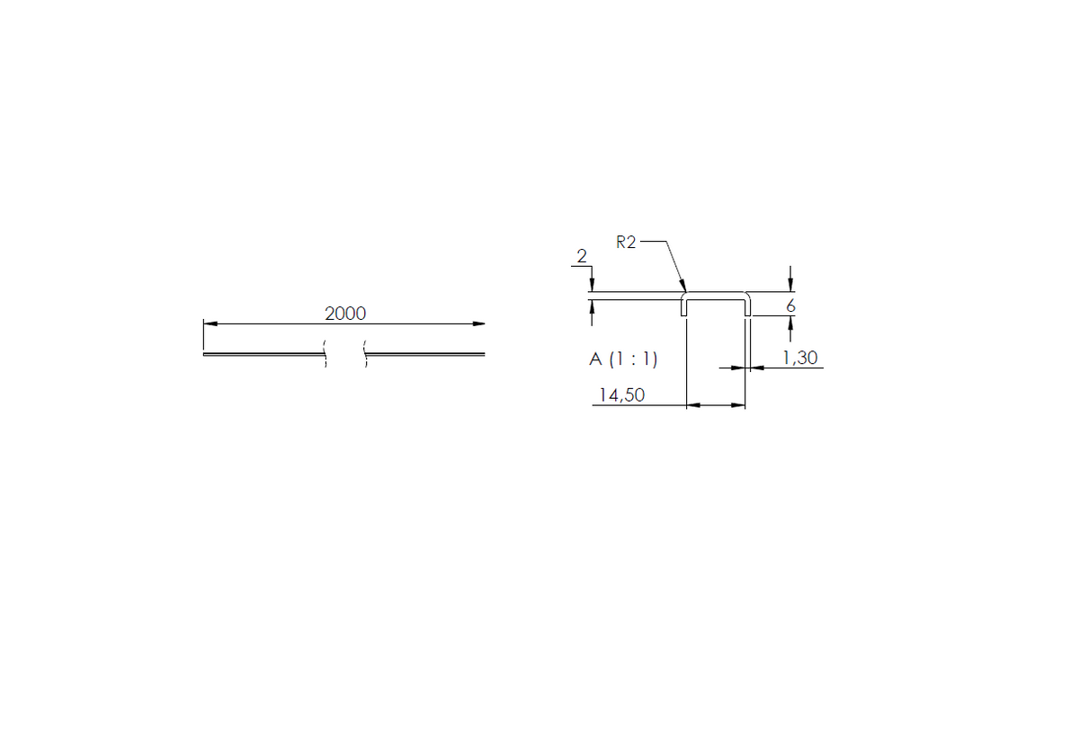 Aluminium-Kantenschutzprofil Extra Slim, 18,5 x 6 x 2mm, für Glasstärke 12,00-13,52mm, Länge 2000mm