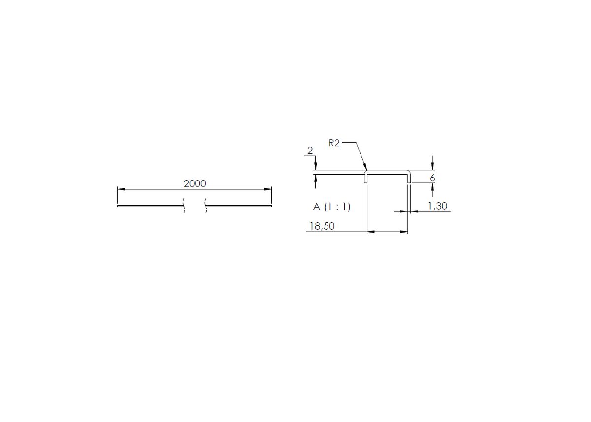 Aluminium-Kantenschutzprofil Extra Slim, 22,5 x 6 x 2mm, für Glasstärke 16,00-17,52mm, Länge 2000mm
