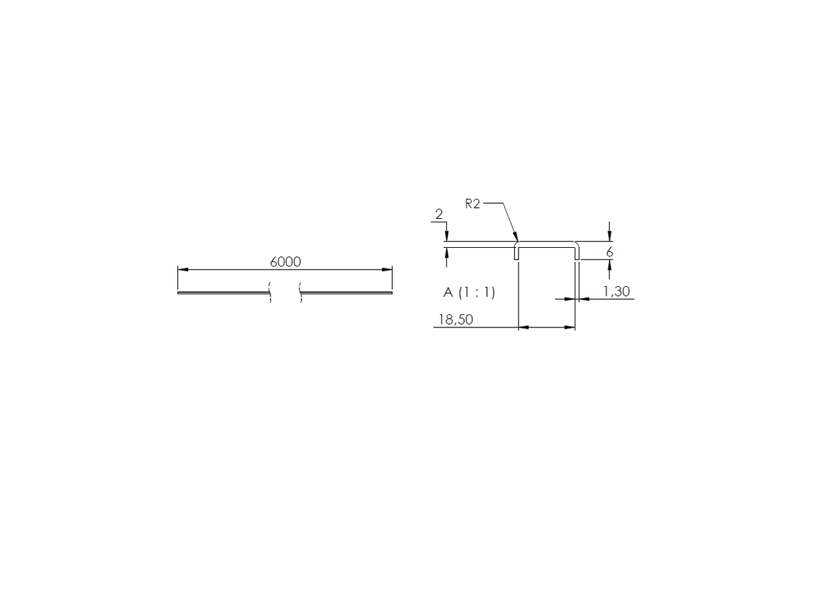 Aluminium-Kantenschutzprofil Extra Slim, 22,5 x 6 x 2mm, für Glasstärke 16,00-17,52mm, Länge 6000mm
