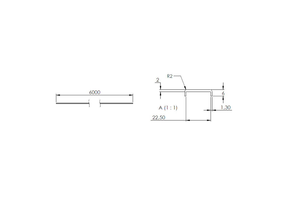 Aluminium-Kantenschutzprofil Extra Slim, 26,5 x 6 x 2mm, für Glasstärke 20,00-21,52mm, Länge 6000mm