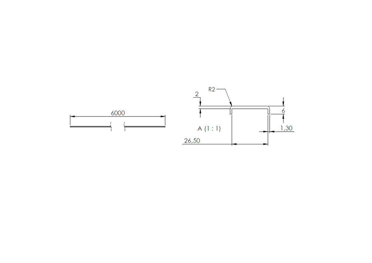 Aluminium-Kantenschutzprofil Extra Slim, 30,5 x 6 x 2mm, für Glasstärke 24,00-25,52mm, Länge 6000mm