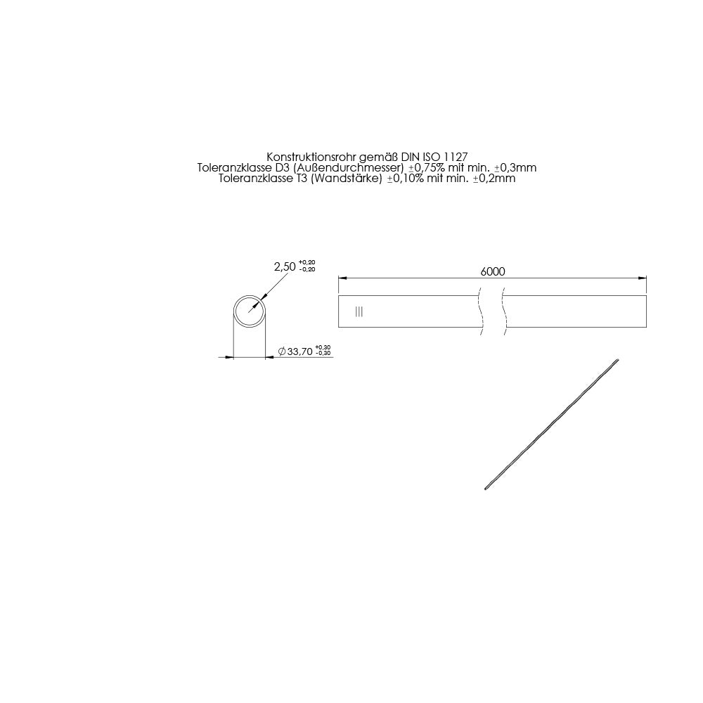 Rohr ø 33,7 x 2,5mm, Länge: 6000mm, aus V4A Edelstahl geschliffen