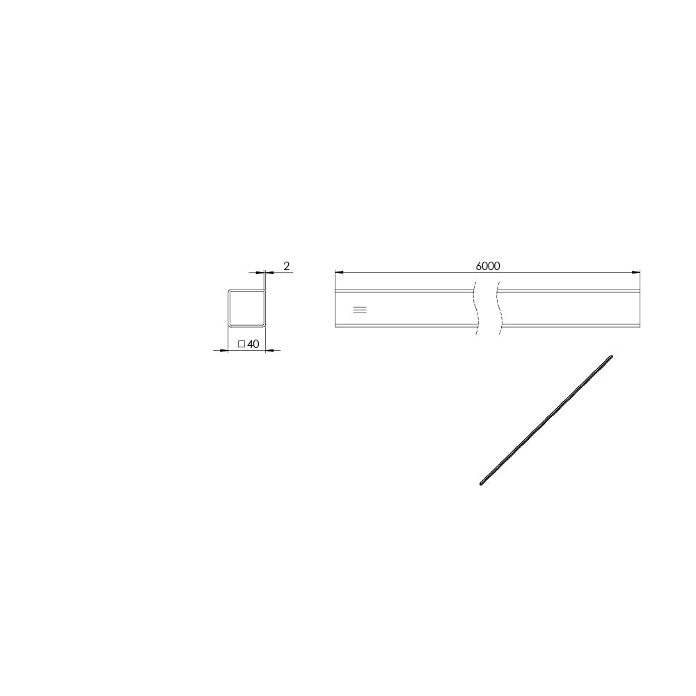 Quadrat-Rohr 40 x 40 x 2mm, Länge: 6000mm, aus V2A Edelstahl geschliffen