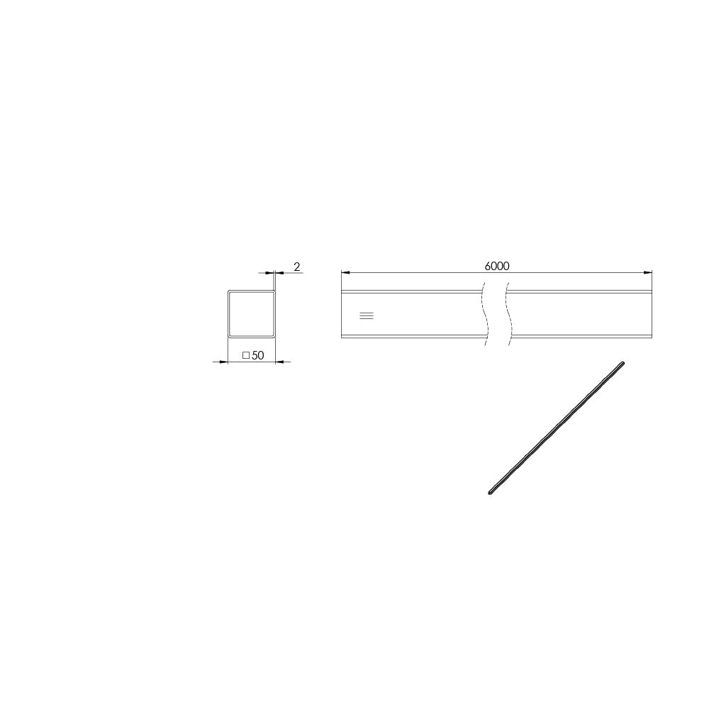 Quadrat-Rohr 50 x 50 x 2mm, Länge: 6000mm, aus V2A Edelstahl geschliffen
