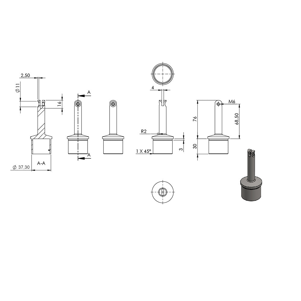 Handlaufstütze aus einem Teil, mit Gelenk, für ø 42,4 x 2,5mm Pfosten, mit Halteplatte für Handlauf ø 42,4mm, in V4A
