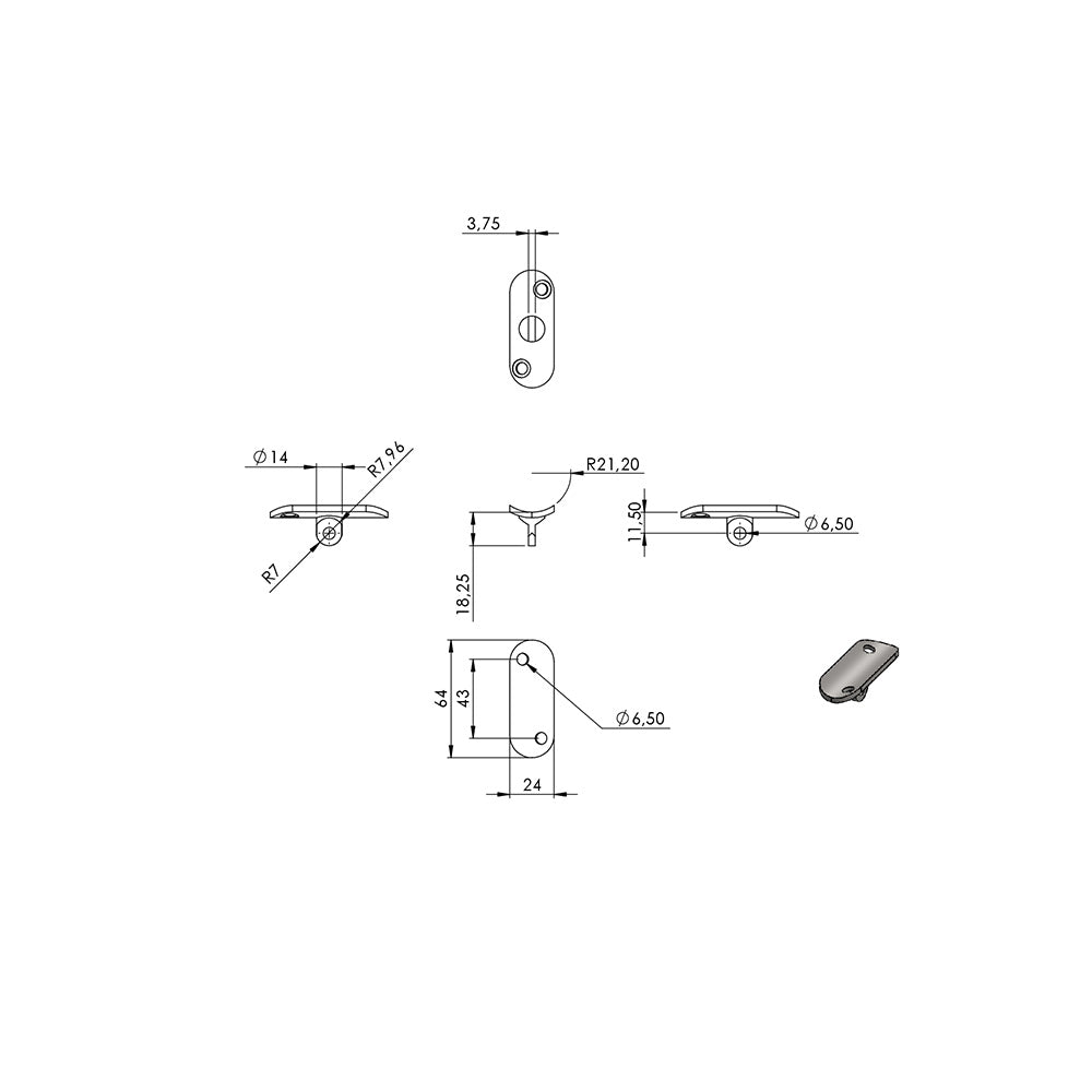 Handlaufstütze aus einem Teil, mit Gelenk, für ø 42,4 x 2,5mm Pfosten, mit Halteplatte für Handlauf ø 42,4mm, in V4A