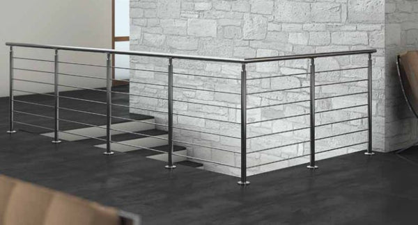 Komplettgeländer Edelstahl mit 7 Stäben, Aufbodenmontage, Länge bis 4500mm